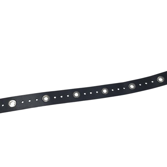 Womens Nine West Black Perforated Belt Sz XL Silver Logo Grommet Punk Rocker Emo main image 10